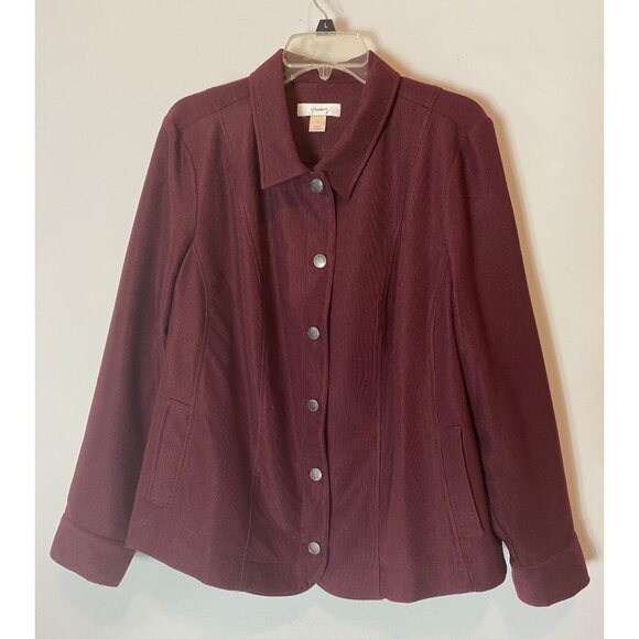 CJ Banks Womens Burgundy Button-Up Jacket Size with Pockets 1X - Picture 3 of 11